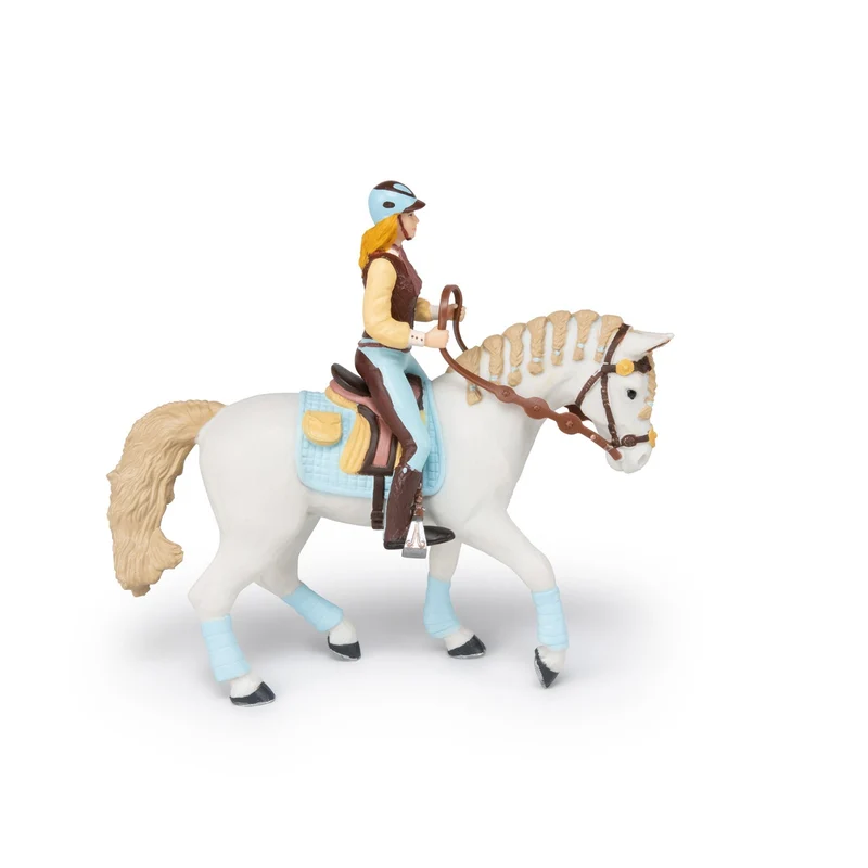 Figurine Cheval de la cavalière fashion bleue