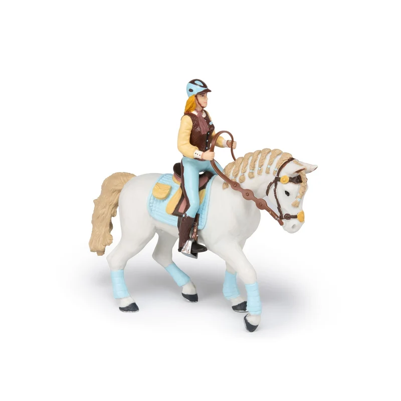 Figurine Cheval de la cavalière fashion bleue