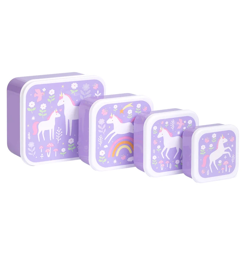 Lot de 4 boîtes repas et goûter - Unicorn Dreams