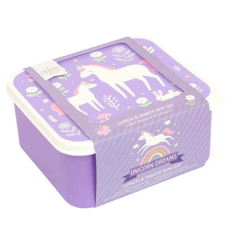 Lot de 4 boîtes repas et goûter - Unicorn Dreams
