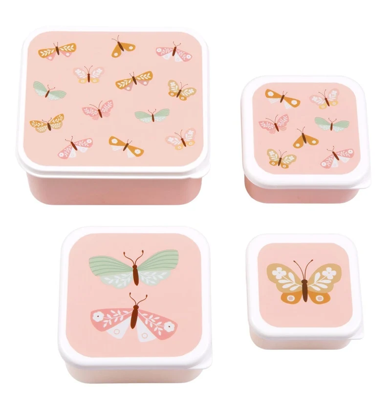 Lot de 4 boîtes repas et goûter - Papillons