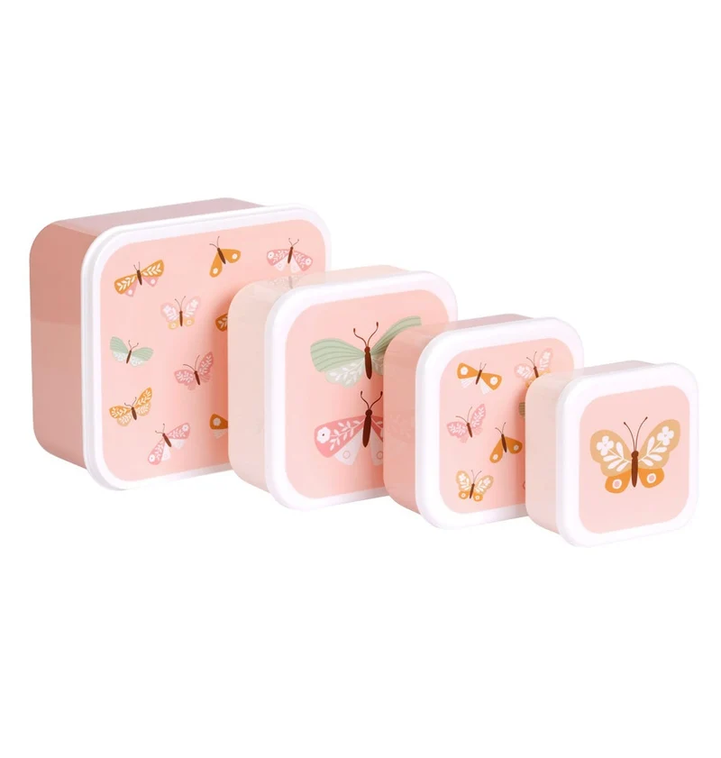 Lot de 4 boîtes repas et goûter - Papillons