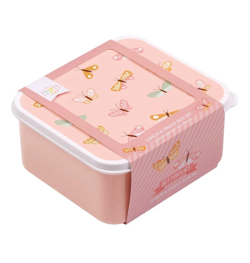 Lot de 4 boîtes repas et goûter - Papillons