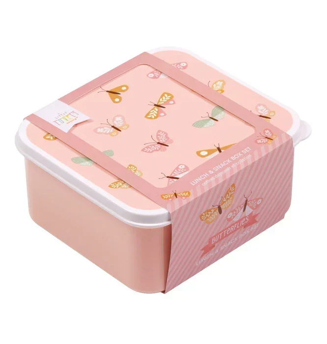 Lot de 4 boîtes repas et goûter - Papillons