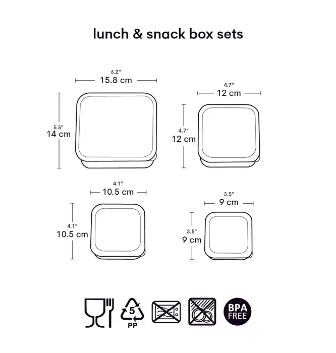 Lot de 4 boîtes repas et goûter - Papillons