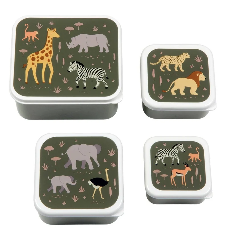 Lot de 4 boîtes repas et goûter - Savane