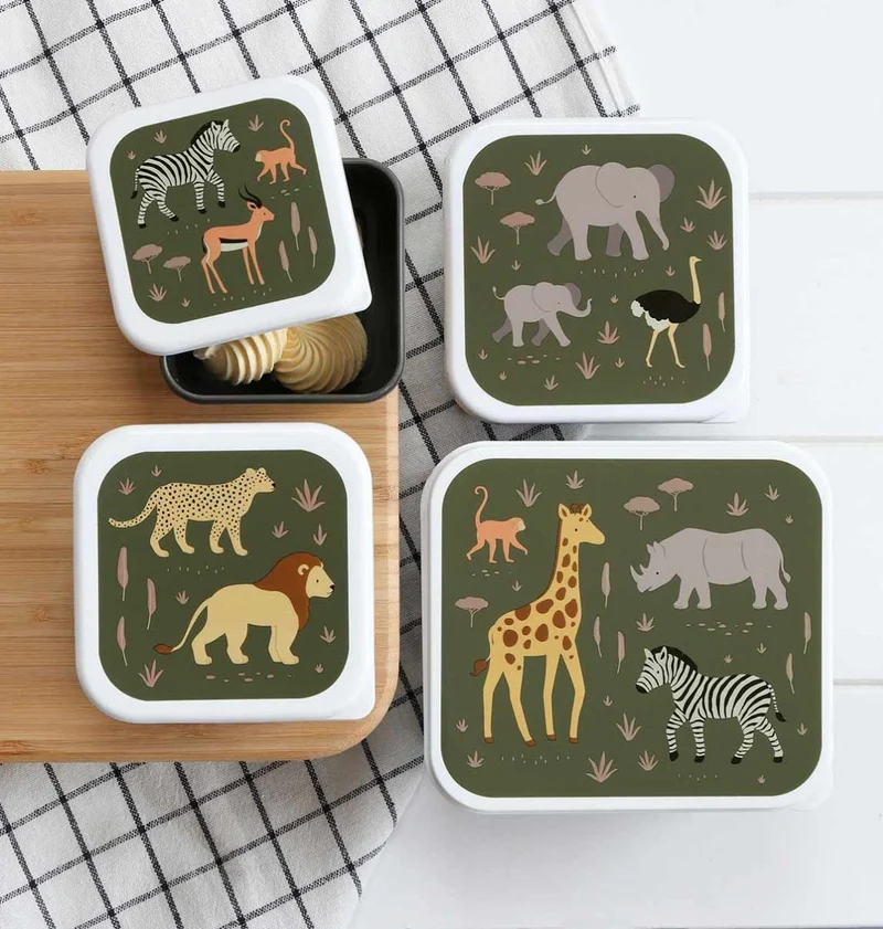 Lot de 4 boîtes repas et goûter - Savane