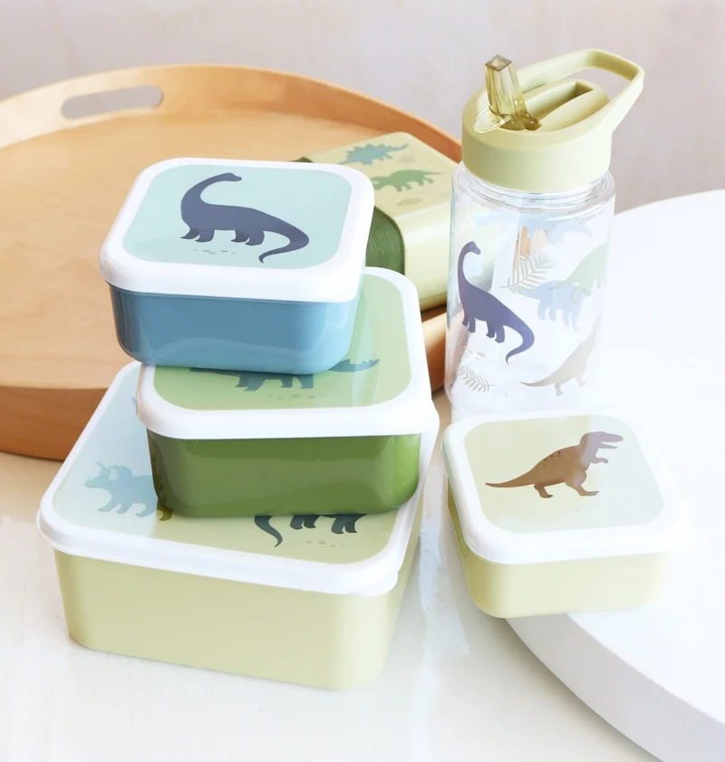 Lot de 4 boîtes repas et goûter - Dinosaures